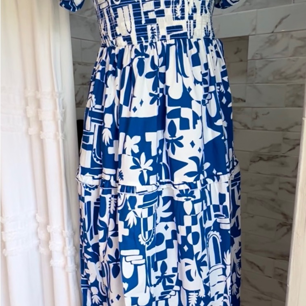 NWT ~ Show Me Your Mumu ~ Blue and White Midi Dress - Picture 8 of 10
